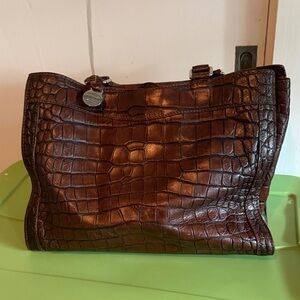 Dooney & Bourke Brown Crocodile-Embossed Shoulder Bag